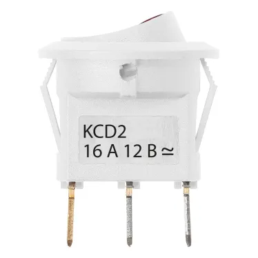 Выключатель клавишный круглый KCD2-101N-2 12В AC/DC, 1P, 16А, (3с), ON-OFF, белый с красной точечной LED подсветкой TDM
