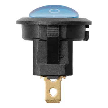 Выключатель клавишный круглый KCD11-101N 250В AC/DC 1P 3А (3с) ON-OFF черный корпус, синяя клавиша с LED подсветкой Micro TDM