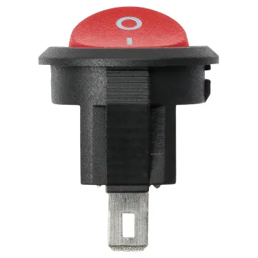 Выключатель клавишный круглый KCD11-101 250В AC/DC, 1P, 3А, (2с), ON-OFF, черный корпус, красная клавиша, Micro TDM