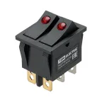 Выключатель двухклавишный KCD3-221N/D 250В AC/DC 1P 15А (6с) ON-OFF черный с красной точечной LED подсветкой TDM