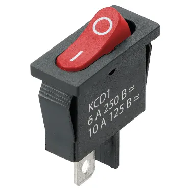 Выключатель клавишный KCD1-101B 250В AC/DC, 1P, 6А, (2с), ON-OFF, черный корпус, красная клавиша, Mini, TDM