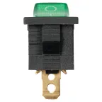 Выключатель клавишный KCD1-101N 250В AC/DC 1P 6А (3с) ON-OFF черный корпус, зеленая клавиша с LED подсветкой, Mini TDM