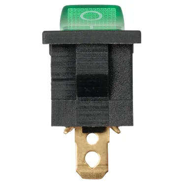 Выключатель клавишный KCD1-101N 250В AC/DC 1P 6А (3с) ON-OFF черный корпус, зеленая клавиша с LED подсветкой, Mini TDM