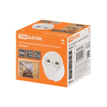 Розетка двойная компьютерная RJ45 белая «Болонь» TDM