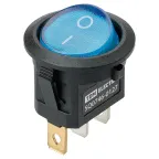 Выключатель клавишный круглый KCD11-101N 250В AC/DC 1P 3А (3с) ON-OFF черный корпус, синяя клавиша с LED подсветкой Micro TDM