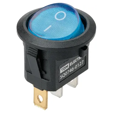 Выключатель клавишный круглый KCD11-101N 250В AC/DC 1P 3А (3с) ON-OFF черный корпус, синяя клавиша с LED подсветкой Micro TDM