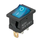 Выключатель клавишный KCD1-101N 12В AC/DC, 1P, 15А, (3с), ON-OFF, черный корпус, синяя клавиша с LED подсветкой, Mini TDM