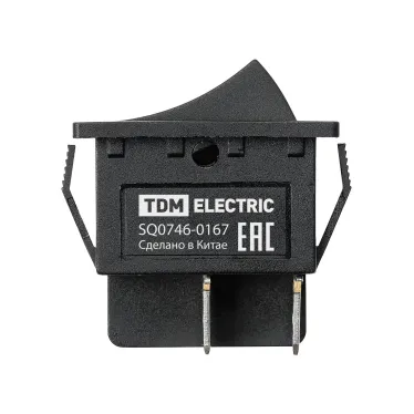 Выключатель клавишный KCD4-201 250В AC/DC, 2P, 16А, (4с), (ON)-OFF, черный, без фиксации TDM