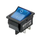 Выключатель клавишный KCD4-201N 250В AC/DC, 2P, 16А, (4с), ON-OFF, черный корпус, синяя клавиша с LED подсветкой TDM