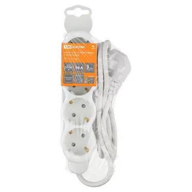 Удлинитель бытовой Люкс 4 гнезда 10 м с/з с з/ш ПВС 3х15 мм2 16 А 250 В 3700 Вт TDM