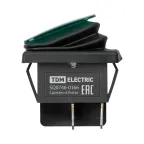 Выключатель клавишный KCD4-201N/HS 250В AC/DC, 2P, 15А, (4с), ON-OFF, черный корпус, зеленая клавиша с LED подсветкой, IP54 TDM