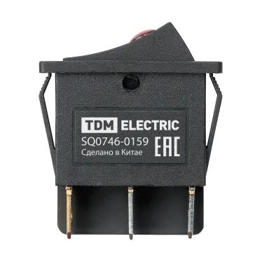 Выключатель двухклавишный KCD3-221N/D 250В AC/DC 1P 15А (6с) ON-OFF черный с красной точечной LED подсветкой TDM