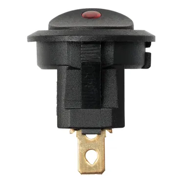 Выключатель клавишный круглый KCD2-101N-2 12В AC/DC, 1P, 16А, (3с), ON-OFF, черный с красной точечной LED подсветкой TDM