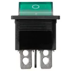 Выключатель клавишный KCD4-202N 250В AC/DC, 2P, 15А, (6с), ON-ON, черный корпус, зеленая клавиша с LED подсветкой TDM
