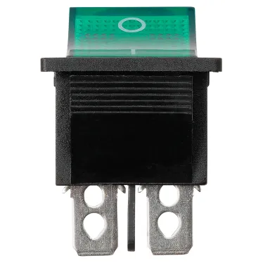 Выключатель клавишный KCD4-202N 250В AC/DC, 2P, 15А, (6с), ON-ON, черный корпус, зеленая клавиша с LED подсветкой TDM