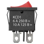 Выключатель клавишный KCD1-101B 250В AC/DC, 1P, 6А, (2с), ON-OFF, черный корпус, красная клавиша, Mini, TDM