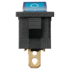 Выключатель клавишный KCD1-101N 12В AC/DC, 1P, 15А, (3с), ON-OFF, черный корпус, синяя клавиша с LED подсветкой, Mini TDM