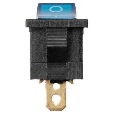 Выключатель клавишный KCD1-101N 12В AC/DC, 1P, 15А, (3с), ON-OFF, черный корпус, синяя клавиша с LED подсветкой, Mini TDM