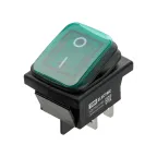 Выключатель клавишный KCD4-201N/HS 250В AC/DC, 2P, 15А, (4с), ON-OFF, черный корпус, зеленая клавиша с LED подсветкой, IP54 TDM