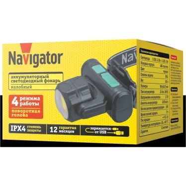 Фонарь светодиодный NPT-H38-ACCU 1COB, 3.2Вт + 1 LED, 3Вт налобный аккумуляторный