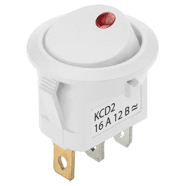 Выключатель клавишный круглый KCD2-101N-2 12В AC/DC, 1P, 16А, (3с), ON-OFF, белый с красной точечной LED подсветкой TDM