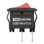 Выключатель клавишный KCD11-101 250В AC/DC, 1P, 3А, (2с), ON-OFF, черный корпус, красная клавиша, Micro TDM