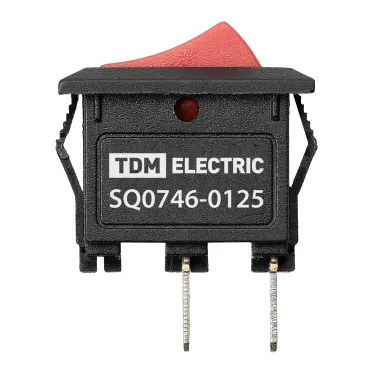 Выключатель клавишный KCD11-101 250В AC/DC, 1P, 3А, (2с), ON-OFF, черный корпус, красная клавиша, Micro TDM