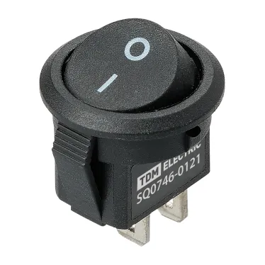 Выключатель клавишный круглый KCD11-101 250В AC/DC, 1P, 3А, (2с), ON-OFF, черный, Micro TDM