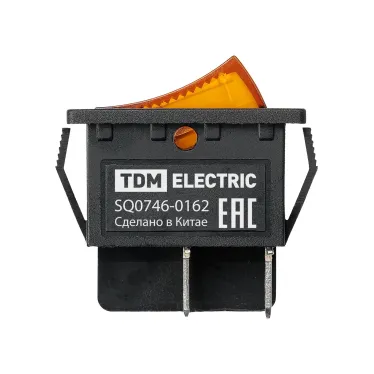 Выключатель клавишный KCD4-201N 250В AC/DC, 2P, 16А, (4с), ON-OFF, черный корпус, желтая клавиша с LED с подсветкой TDM