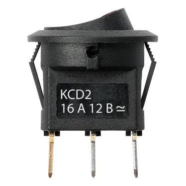 Выключатель клавишный круглый KCD2-101N-2 12В AC/DC, 1P, 16А, (3с), ON-OFF, черный с красной точечной LED подсветкой TDM