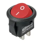 Выключатель клавишный круглый KCD11-101 250В AC/DC, 1P, 3А, (2с), ON-OFF, черный корпус, красная клавиша, Micro TDM