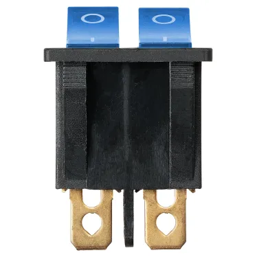 Выключатель двухклавишный KCD3-221N 250В AC/DC, 1P, 15А, (6с), ON-OFF, черный корпус, две синие клавиши с LED подсветкой TDM