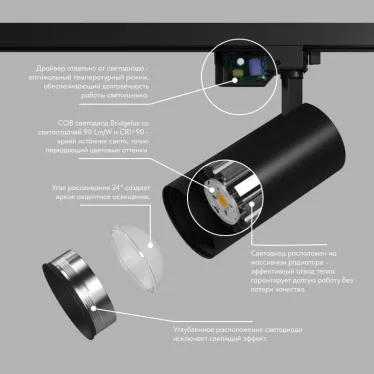 Светильник трековый SOLID KOPER 145 мм d70 220В LED 4000 К 24 Вт IP20 черн. алюм. DENKIRS DK6454-BK