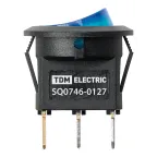 Выключатель клавишный круглый KCD11-101N 250В AC/DC 1P 3А (3с) ON-OFF черный корпус, синяя клавиша с LED подсветкой Micro TDM