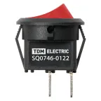 Выключатель клавишный круглый KCD11-101 250В AC/DC, 1P, 3А, (2с), ON-OFF, черный корпус, красная клавиша, Micro TDM