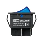 Выключатель клавишный KCD4-201N 250В AC/DC, 2P, 16А, (4с), ON-OFF, черный корпус, синяя клавиша с LED подсветкой TDM