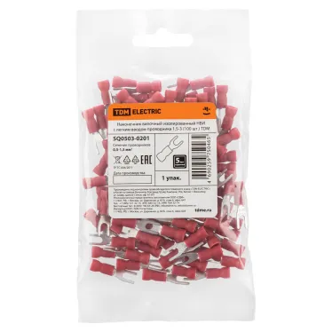 Наконечник вилочный изолированный НВИ с легким вводом проводника 1,5-3 (100 шт.) TDM