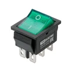 Выключатель клавишный KCD4-202N 250В AC/DC, 2P, 15А, (6с), ON-ON, черный корпус, зеленая клавиша с LED подсветкой TDM