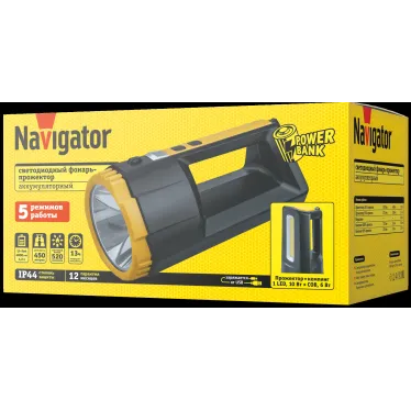 Фонарь светодиодный NPT-SP37-ACCU прожектор/кемпинг 1 LED, 10 Вт+60 COB, 6Вт