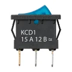 Выключатель клавишный KCD1-101N 12В AC/DC, 1P, 15А, (3с), ON-OFF, черный корпус, синяя клавиша с LED подсветкой, Mini TDM