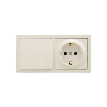 LETO Выключатель и розетка с заземлением, крем горизонталь Lezard 752-0300-170BAP