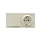 LETO Выключатель с подсветкой и розетка с заземлением, крем горизонталь Lezard 752-0300-170BIP