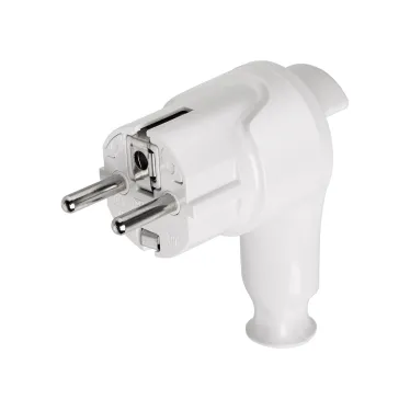 Вилка угловая c/з белая с кнопкой извлечения из сети 16А 250В TDM