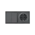 LETO Выключатель двойной и розетка с заземлением,графит горизонталь Lezard 752-3400-170BKP