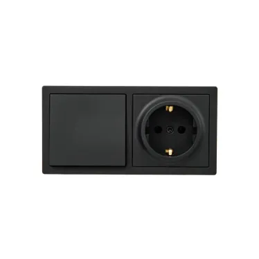 LETO Выключатель проходной и розетка с заземлением, черный бархат горизонталь Lezard 752-4200-170BVP