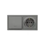 LETO Выключатель с подсветкой и розетка с заземлением, платина горизонталь Lezard 752-3500-170BIP