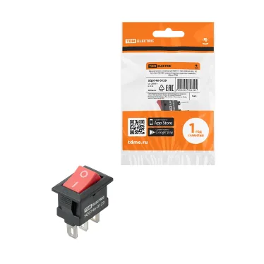 Выключатель клавишный KCD11-102 250В AC/DC, 1P, 3А, (3с), ON-ON, черный корпус, красная клавиша, Micro TDM