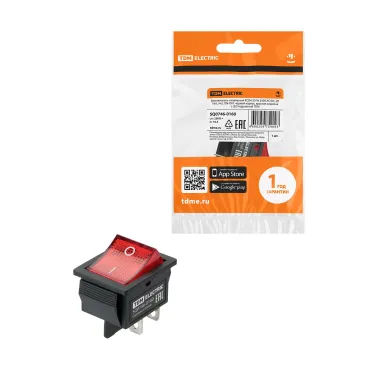 Выключатель клавишный KCD4-201N 250В AC/DC, 2P, 16А, (4с), ON-OFF, черный корпус, красная клавиша с LED подсветкой TDM