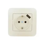 ASTI Розетка с заземлением (16 А) + USB , крем Lezard 7081-0303-181