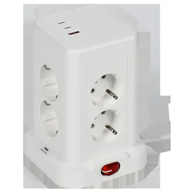 DOMINIC Удлинитель У08K 8 мест 2P+PE 1,5м 3х1,0мм2 16А/250В USB A+C 20Вт белый IEK